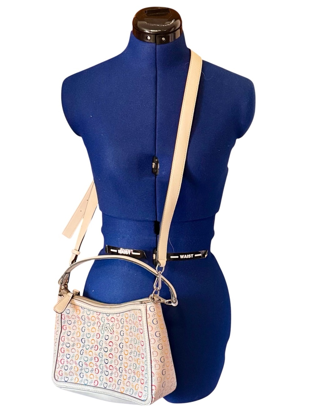 Guess Multicolor Logo Crossbody Bag with White Strap